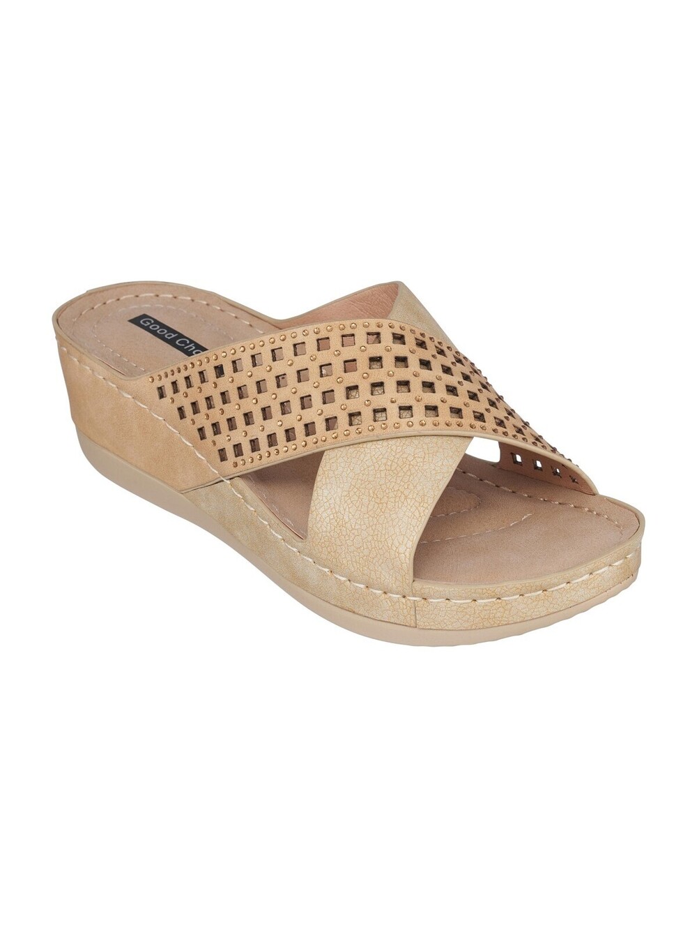 GC Shoes Womens Shoes Isabella Open Toe Memory Foam Wedge Sandals Gold-Tone 8.5M